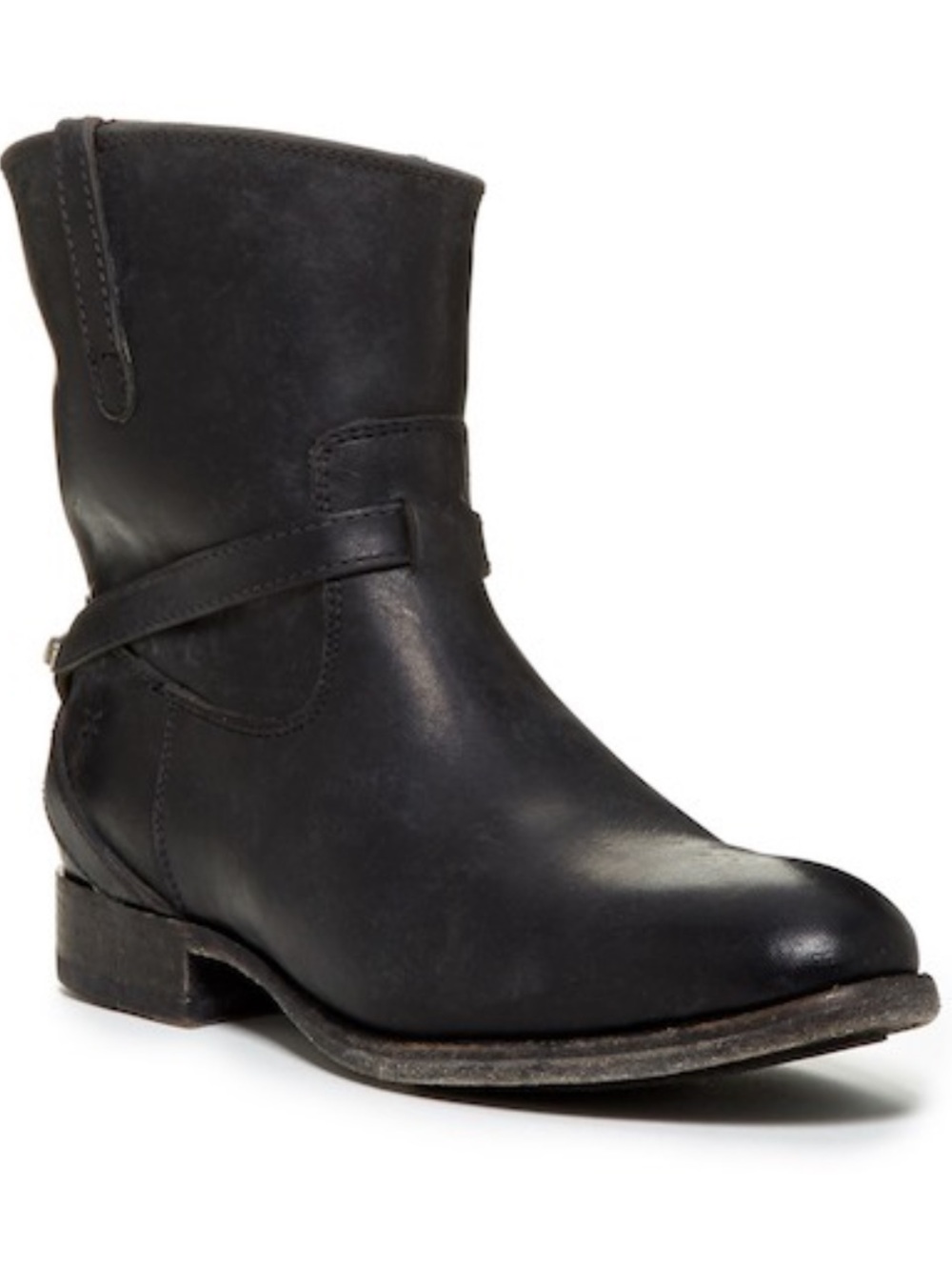 Frye Lindsay Plate Black Women's Short Harness Leather Boot